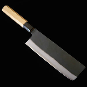 三浦MIURA 菜切 白紙二号 黒打ち 水牛朴八角柄（165mm）