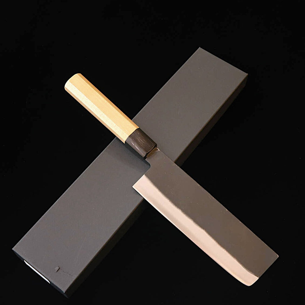 Miura Nakiri, aço Shirogami #2, acabamento negro, cabo octogonal em magnólia com búfalo (165 mm)