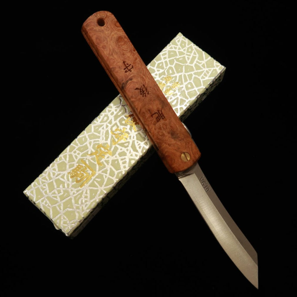 永尾かね駒製作所KANEKOMA 肥後守VG-10ステンレス割込 花梨瘤柄 （70mm）