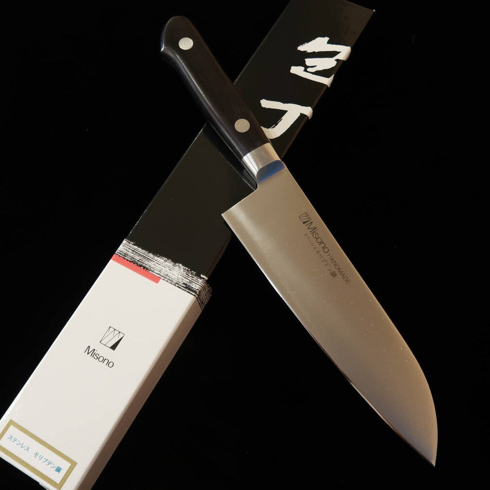 MISONO Misono Chū-santoku, molibdeno, mango de laminado negro No.583 (160 mm)