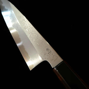 KAGEKIYO 景清 Ao-ichi-gō (acero azul #1) damasco, wa-gyuto negro lacado (210 mm/240 mm)