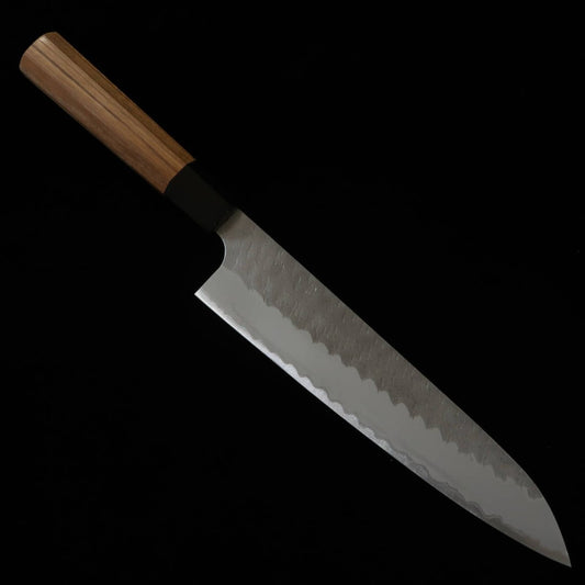 NIGARA Forge Acier Aogami Super Finition martelée polie Gyuto Manche octogonal en teck (210/240 mm)