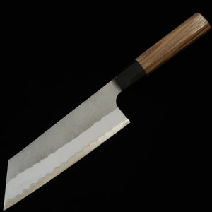 Forja de cuchillos Nitō NIGARA Kiritsuke Nakiri Aogami Super acabado negro, mango octogonal de teca (170 mm)