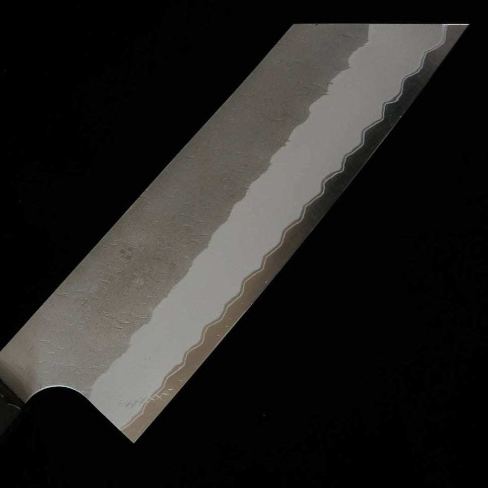 Forja de cuchillos Nitō NIGARA Kiritsuke Nakiri Aogami Super acabado negro, mango octogonal de teca (170 mm)
