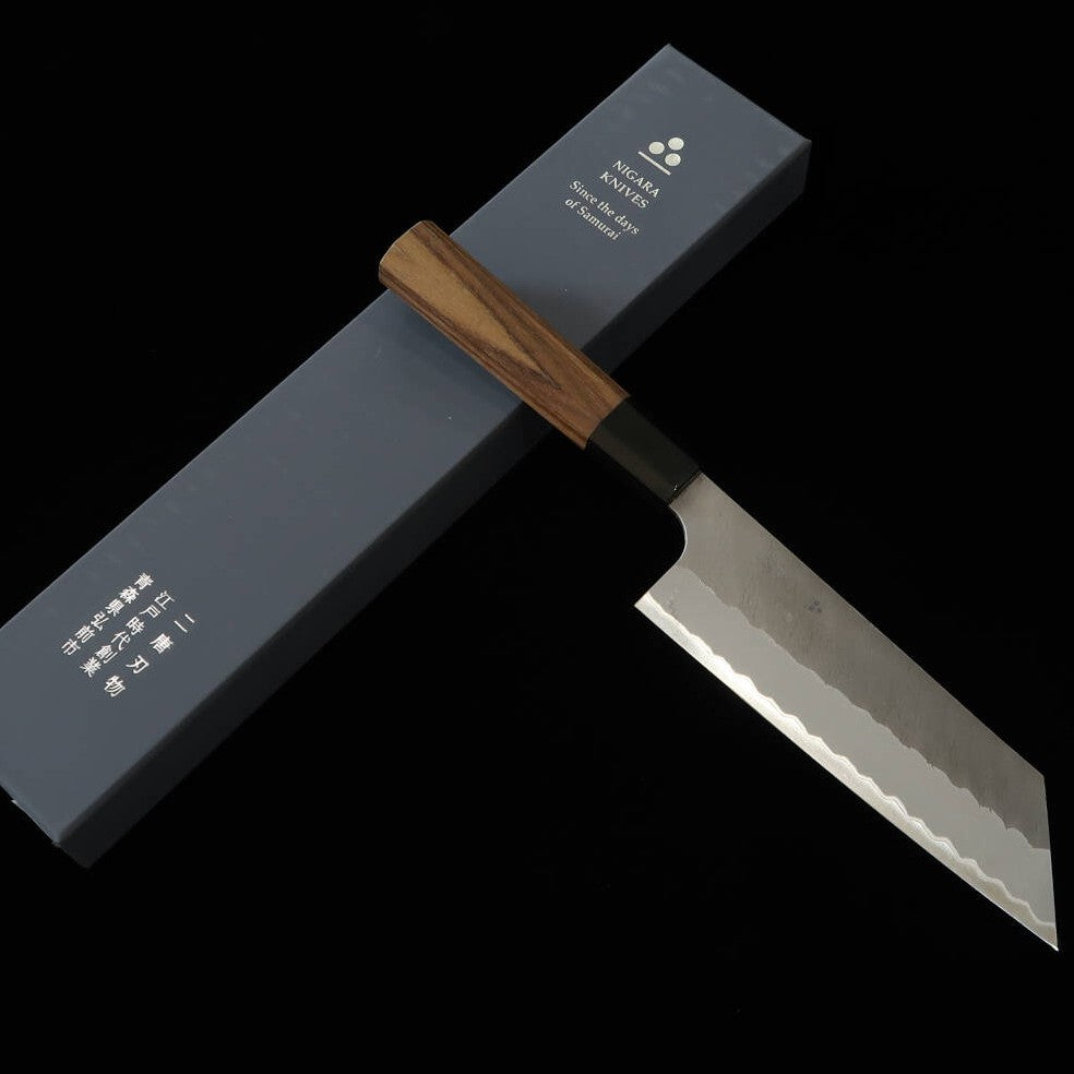 NIGARA Kiritsuke Nakiri Aogami Super Black finish Teak Handle (170mm)