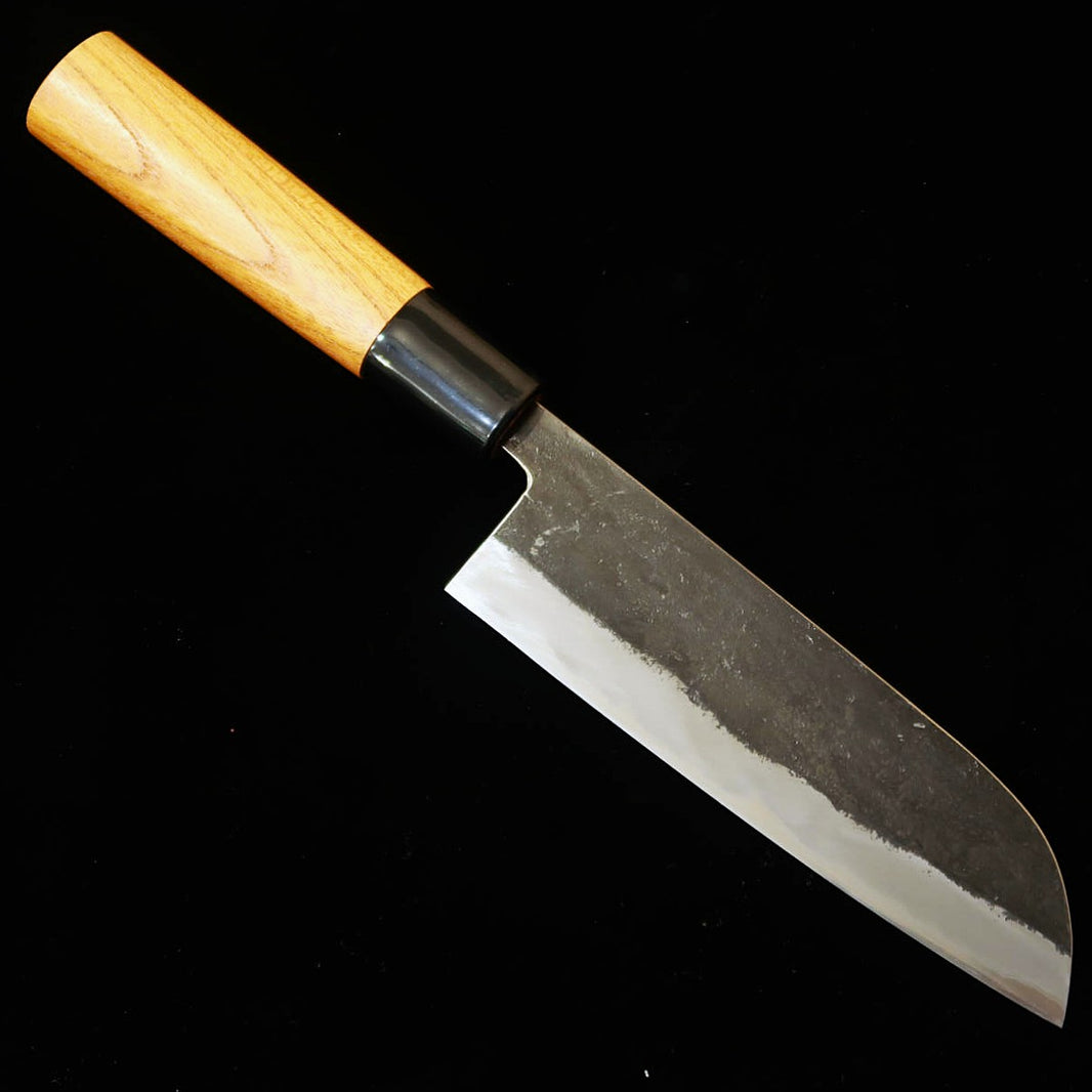 Miwahamono MIWAHAMONO Mini Santoku Aço Azul #1 Cabo de olmo (keyaki) (135 mm)