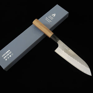 Nigara Cutelaria Aogami Super Kurouchi Santoku, cabo octogonal em teca (180mm)