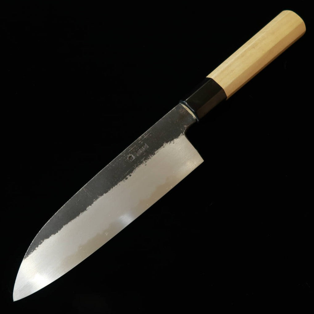 SAKAIKIKUMORI Sakai Kikumori Kikuzuki Kuro, santoku, acero Shirogami nº 2, mango octogonal de magnolia (180 mm)