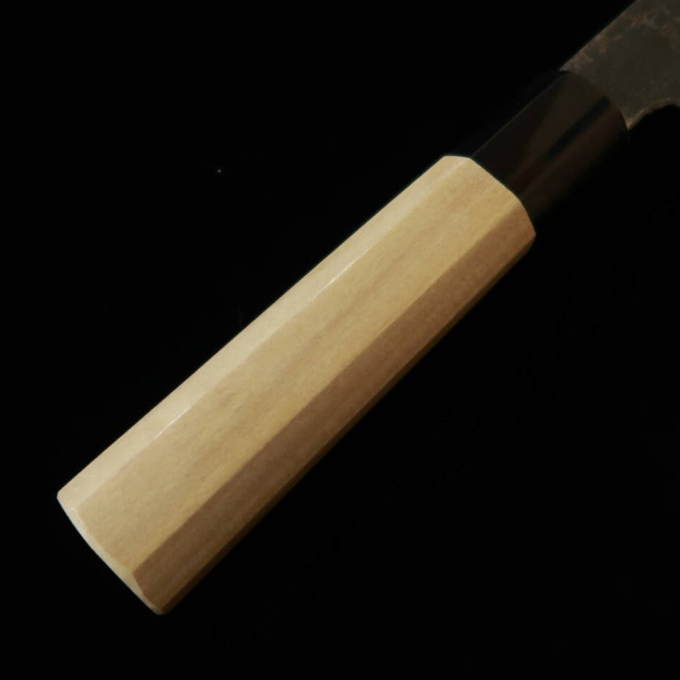 SAKAIKIKUMORI Sakai Kikumori Kikuzuki Kuro, santoku, acero Shirogami nº 2, mango octogonal de magnolia (180 mm)