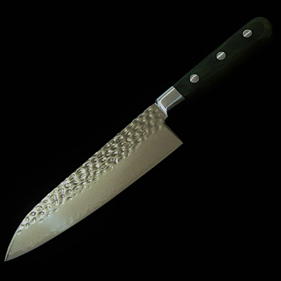 石鎚ISHIDUCHI　三徳　VG10　鎚目　67層ダマスカス　緑ハンドル（180ｍｍ）