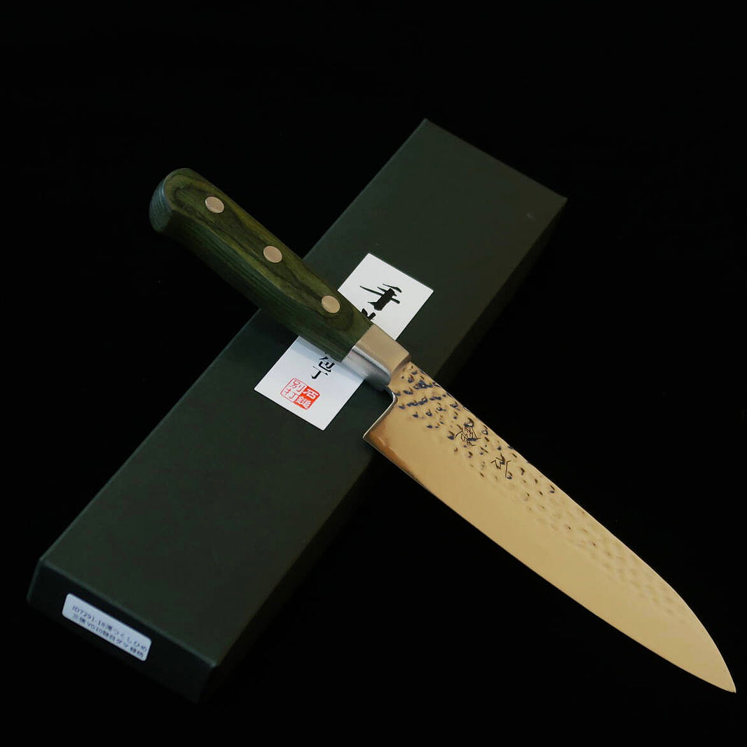 石鎚ISHIDUCHI　三徳　VG10　鎚目　67層ダマスカス　緑ハンドル（180ｍｍ）