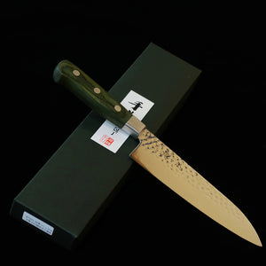 ISHIDUCHI Santoku VG10 martelado 67 camadas Damasco cabo verde (180 mm)