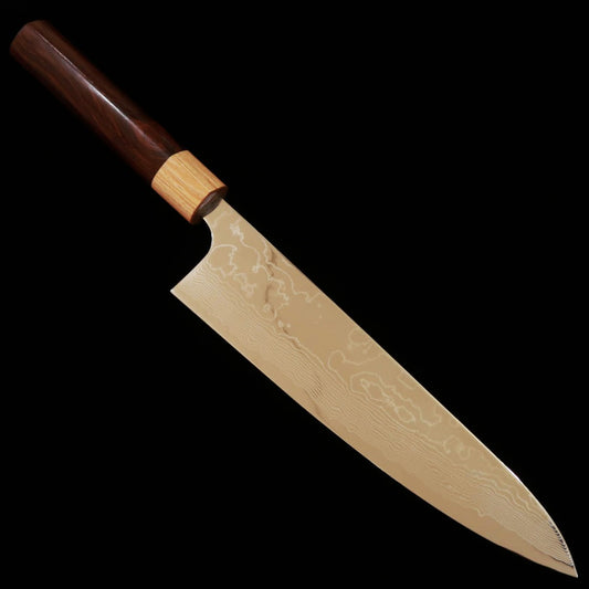 Yuta Katayama VG10 Damasco acabado pulido Gyuto mango de palo violeta en forma de castaña (210/240 mm)
