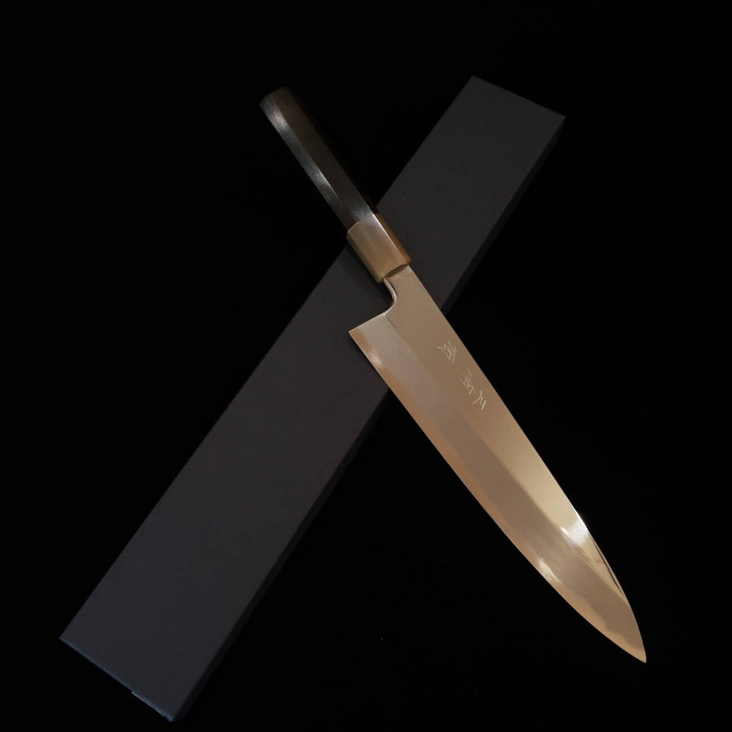 三浦頂MIURA Itadaki 田中義一 片刃牛刀 白紙二号 鏡面 黒檀八角柄 (210/240mm)
