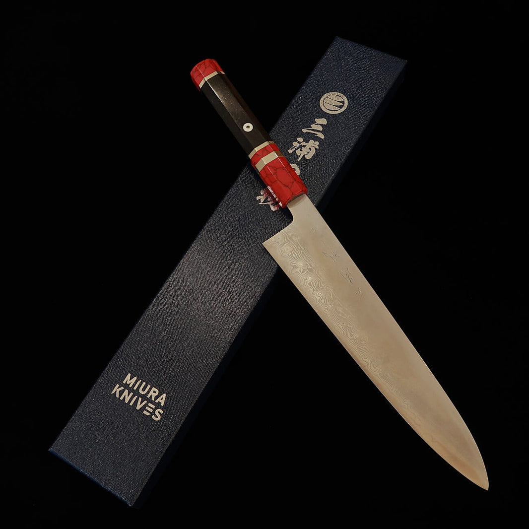 三浦佩MIURA Obidama 牛刀 VG10 ダマスカス カスタムハンドル （240mm）