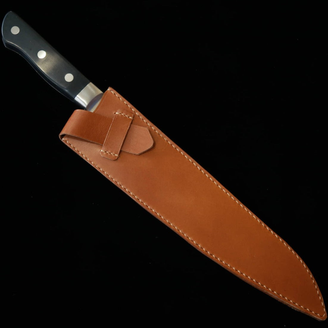 YOKU Leatherworks Leather Knife Sheath for Gyuto Knives, Black/Navy/Camel (240mm)