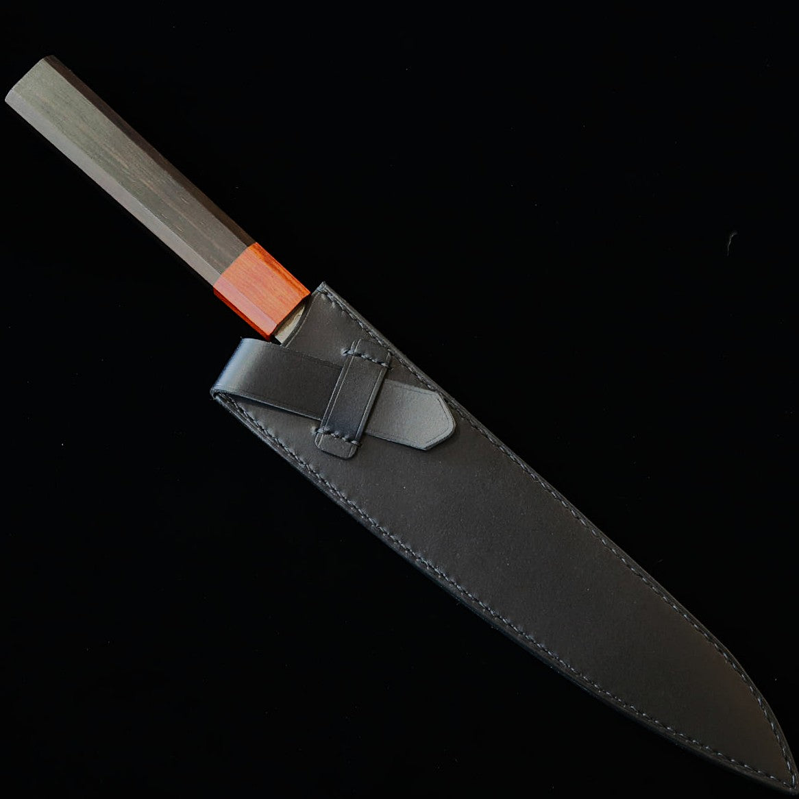 YOKU Leatherworks Leather Knife Sheath for Gyuto Knives, Black/Navy/Camel (210mm)