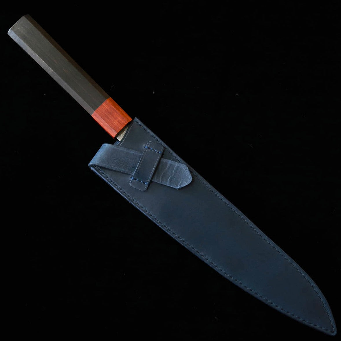 YOKU Leatherworks Leather Knife Sheath for Gyuto Knives, Black/Navy/Camel (210mm)