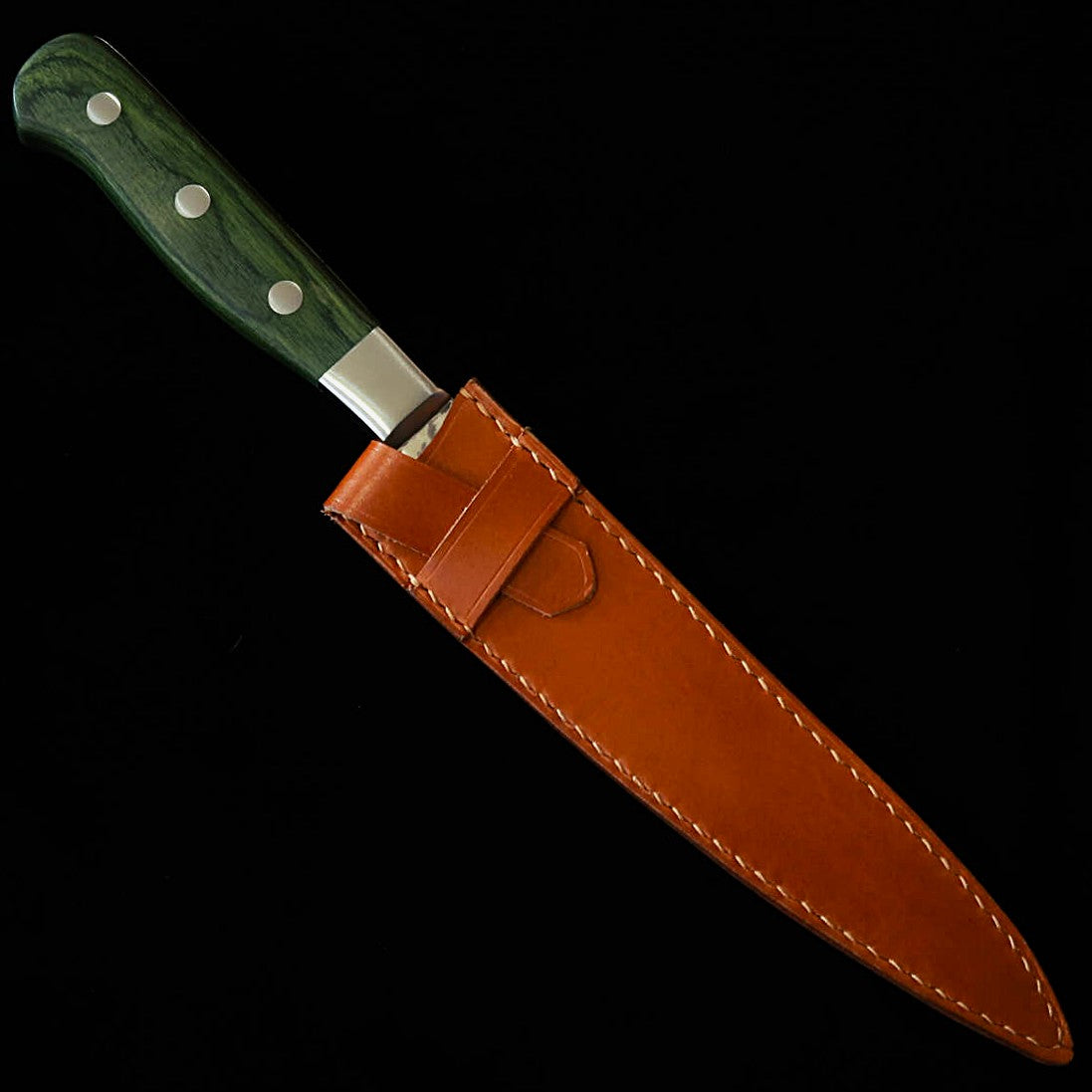 YOKU leatherworks – Fourreau de couteau en cuir pour couteau office, coloris noir/bleu marine/caramel (150 mm)