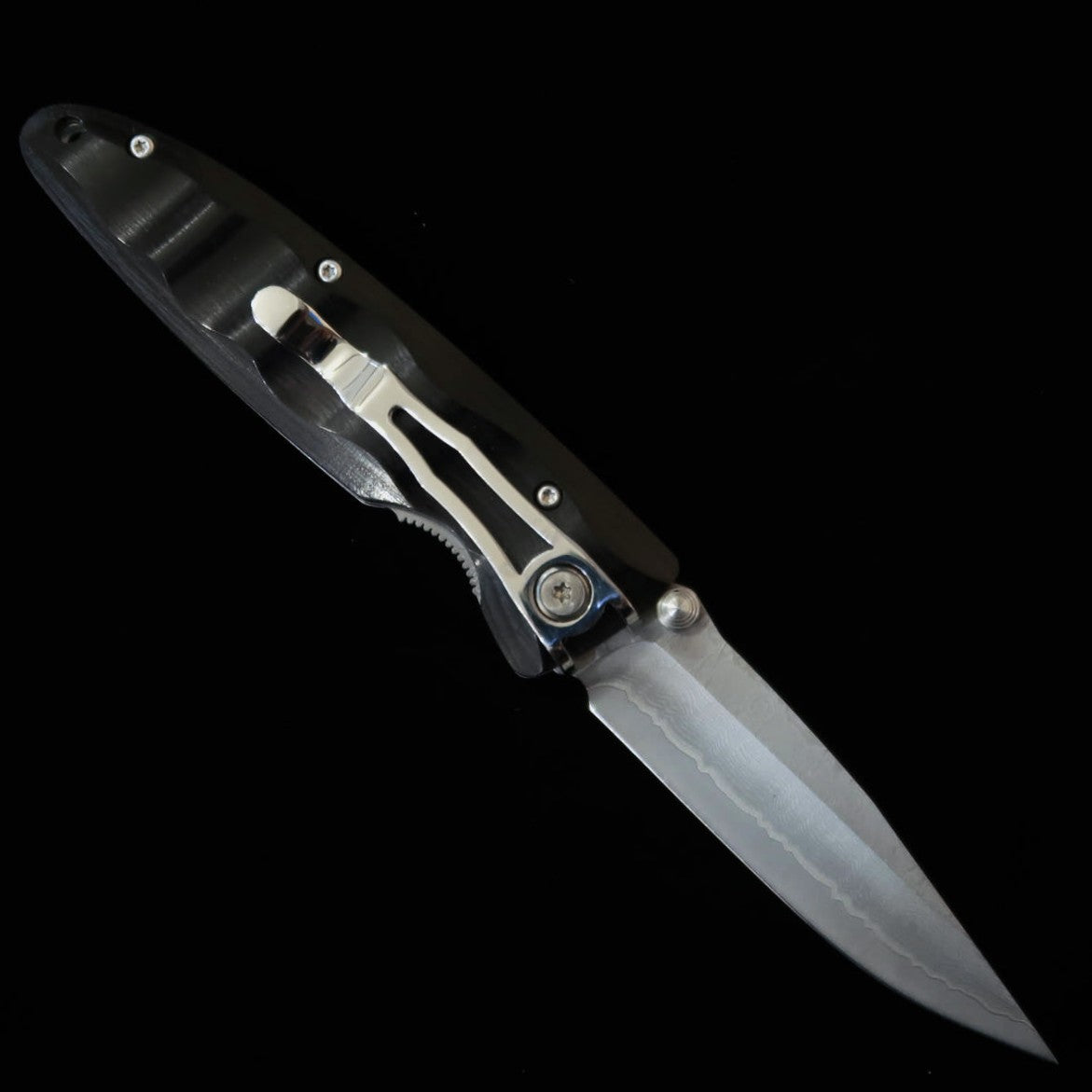 エムカスタMCUSTA クラシックウェイヴ ダマスカス ブラックパッカウッド フォールディングナイフ MC-0017D （85mm）