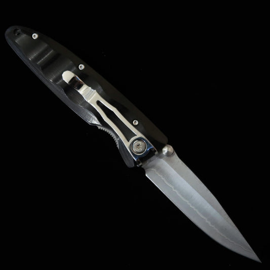 エムカスタMCUSTA クラシックウェイヴ ダマスカス ブラックパッカウッド フォールディングナイフ MC-0017D （85mm）