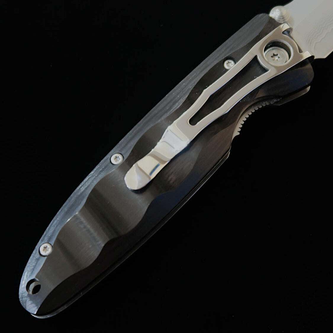 エムカスタMCUSTA クラシックウェイヴ ダマスカス ブラックパッカウッド フォールディングナイフ MC-0017D （85mm）