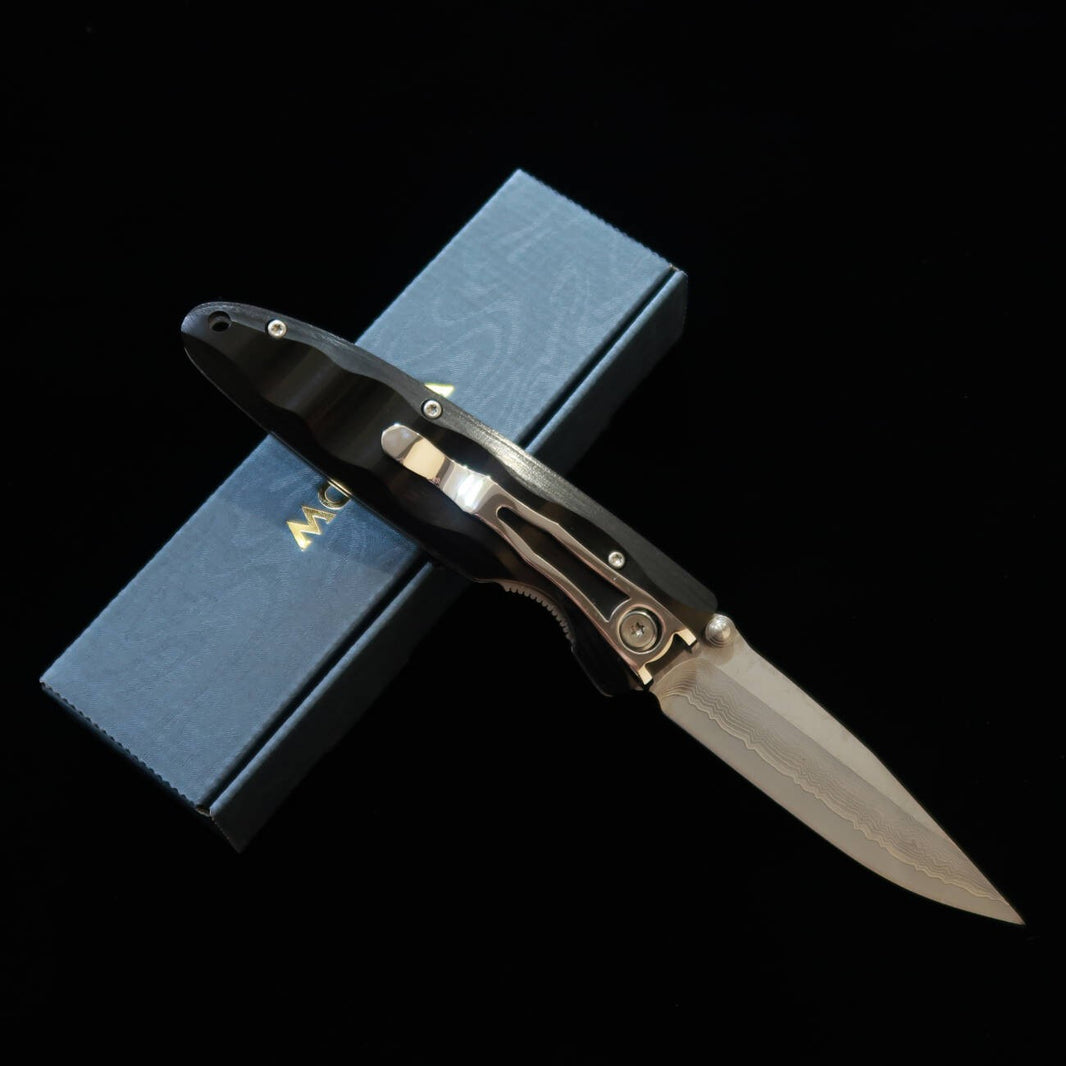 エムカスタMCUSTA クラシックウェイヴ ダマスカス ブラックパッカウッド フォールディングナイフ MC-0017D （85mm）