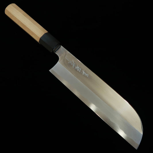 TADOKORO HAMONO Makoto-made mirror-finished Shirogami No. 2 sickle shaped Usuba and octagonal magnolia handle (195mm)