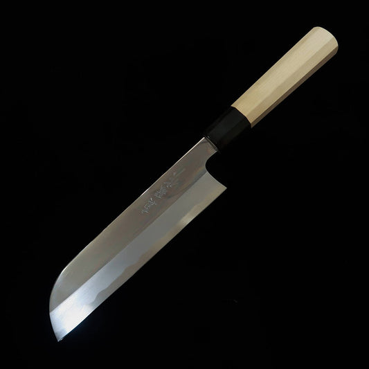 TADOKORO HAMONO Makoto-made mirror-finished Shirogami No. 2 left-handed sickle shaped Usuba with octagonal magnolia handle (195mm)
