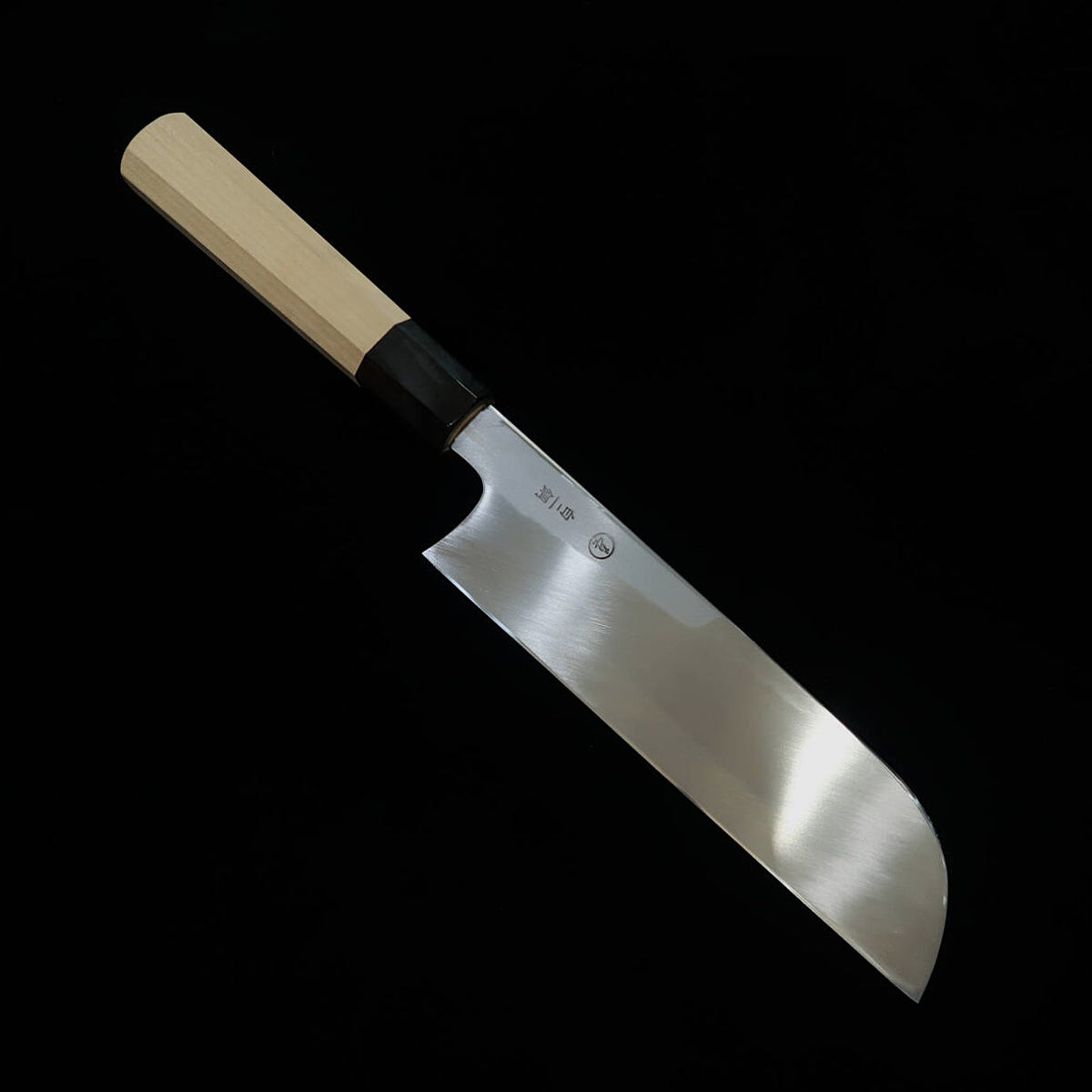 TADOKORO HAMONO Makoto-made mirror-finished Shirogami No. 2 left-handed sickle shaped Usuba with octagonal magnolia handle (195mm)