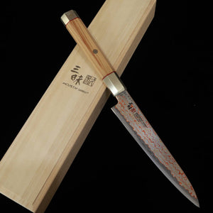 MCUSTA ZANMAI Ultimate 3 White Phoenix Petty, V-Toku2 Colored Damascus - Hinoki Handle (150mm)