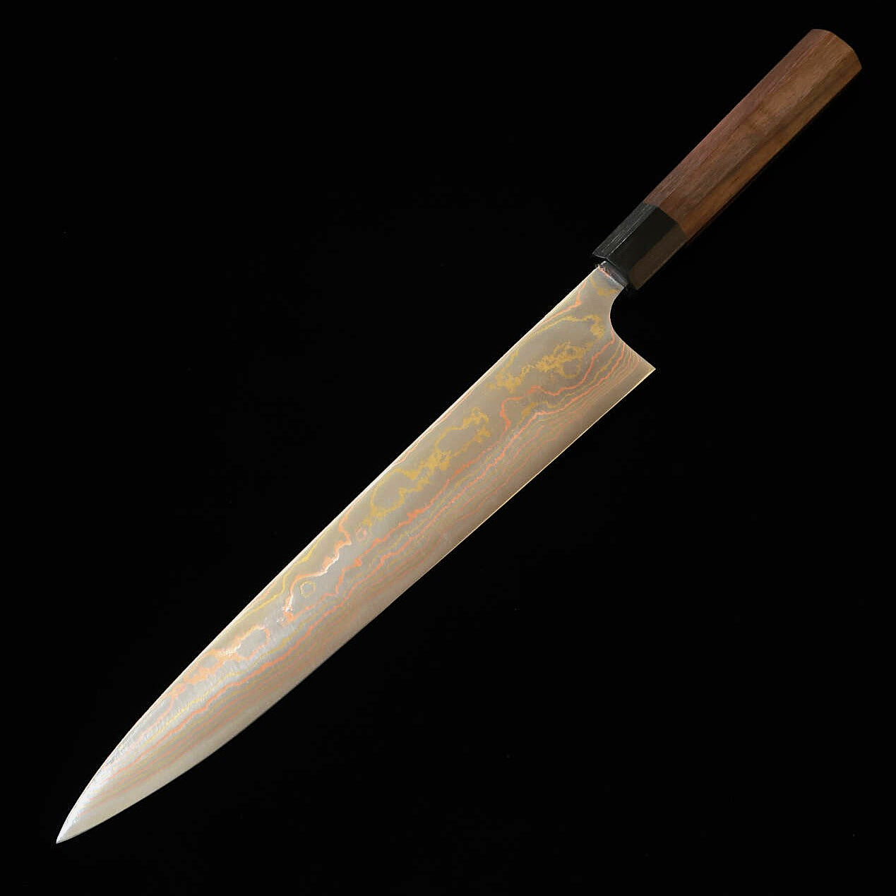 佐治武士SAJI TAKESHI 青紙二号 有色ダマスカス 筋引 紫檀八角柄 (240/270mm)