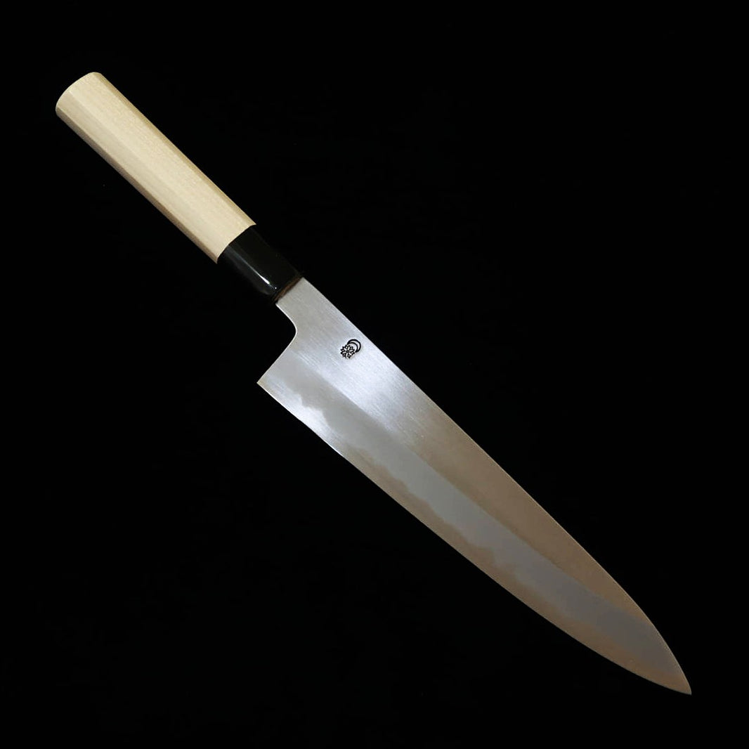 SAKAIKIKUMORI Sakai Kikumori Kikuzuki Kasumi Gyuto Shirogami #2 Cabo octogonal em magnólia (210/240 mm)