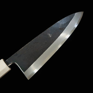 MIURA Itadaki Deba Tanaka Yoshikazu Acero Shirogami nº 2 acabado negro Mango de madera estabilizada con virola de plata (180 mm)