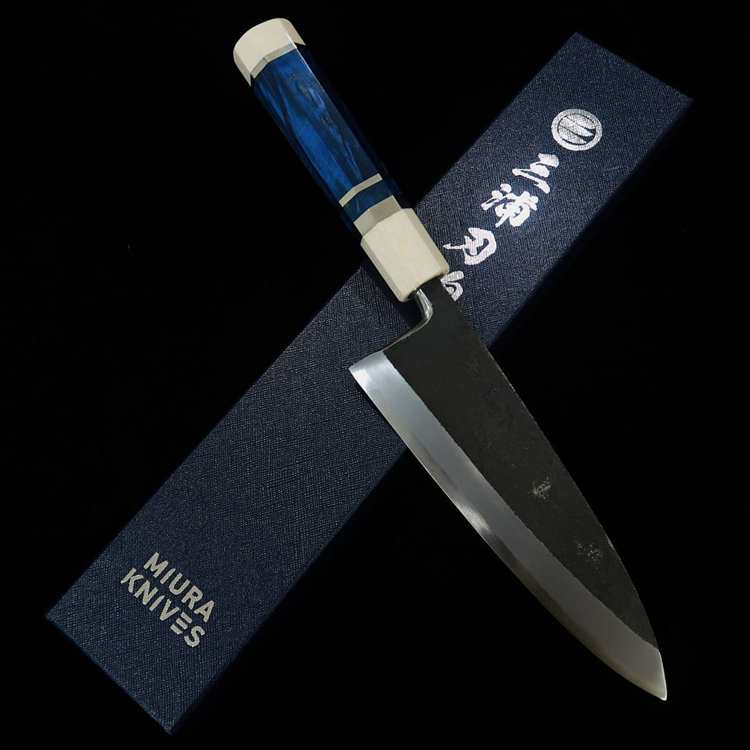 三浦頂MIURA Itadaki 田中義一 出刃 白紙二号 黒打 スタビライズウッド銀巻柄 （180mm）
