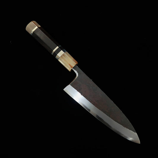 Miura Tadaki Deba, Shirogami No. 2, Black Forged, Ebony and Silver Handle (165mm)
