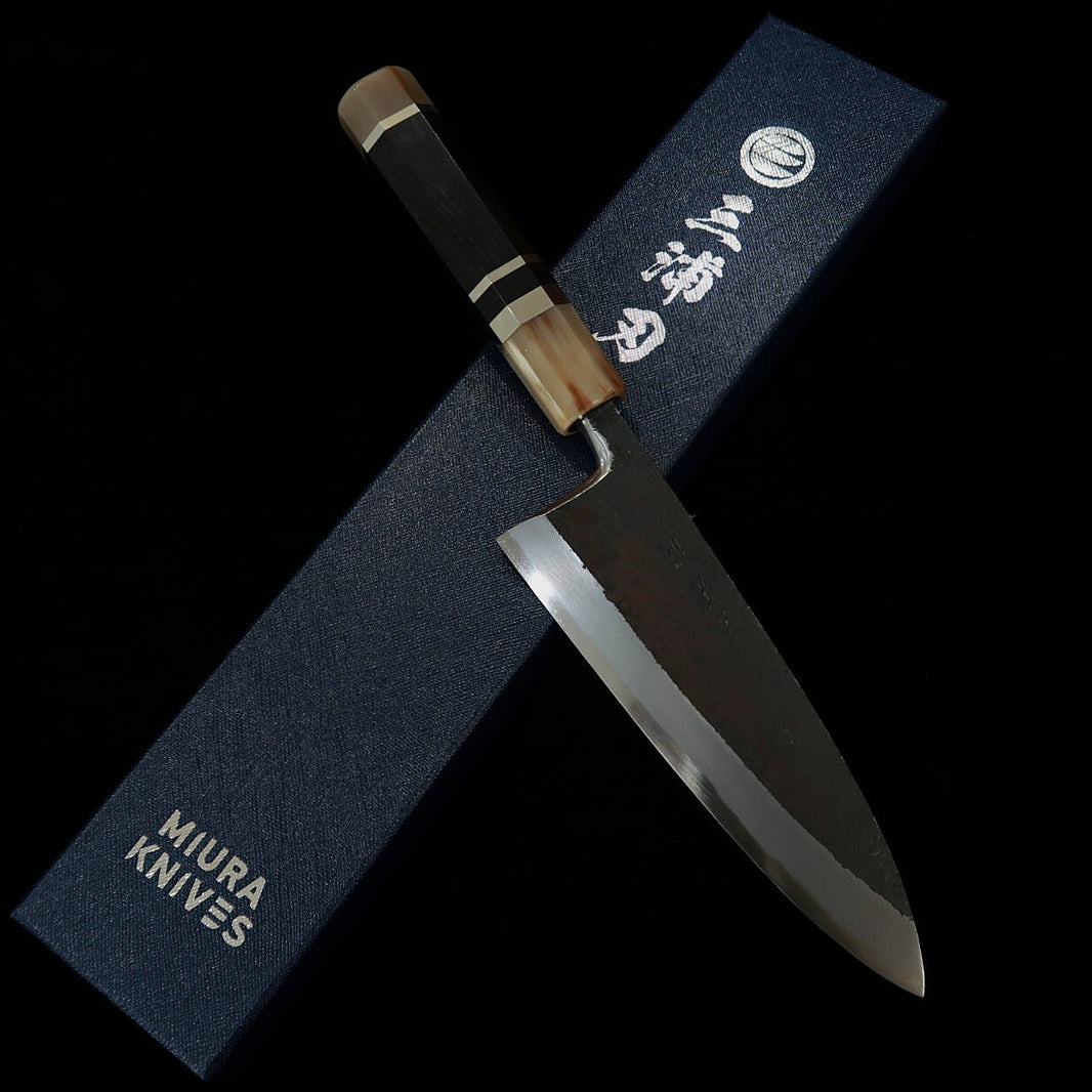 三浦頂MIURA Itadaki 田中義一 出刃 白紙二号 黒打 黒檀銀巻柄 （165mm）