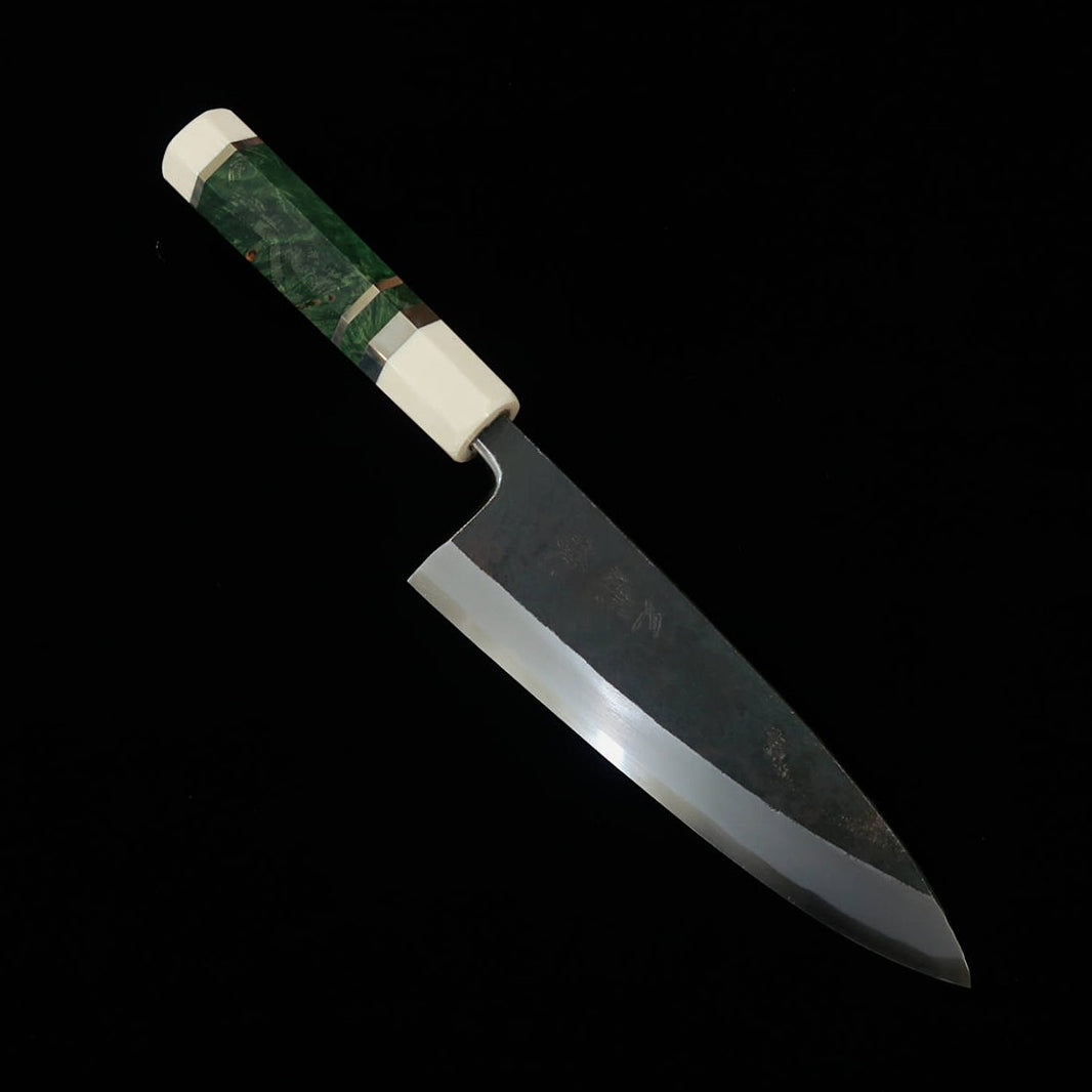 三浦頂MIURA Itadaki 田中義一 出刃 白紙二号 黒打 スタビライズウッド銀巻柄 （165mm）