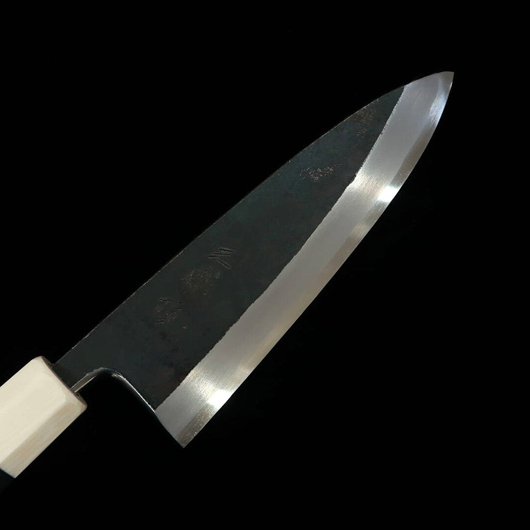 MIURA Itadaki Deba Tanaka Yoshikazu Aço Branco Nº2 Acabamento Negro Cabo de Madeira Estabilizada com Anel de Prata (165mm)