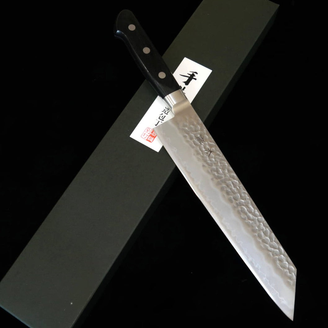 石鎚ISHIDUCHI 切付牛刀 青紙スーパー 鎚目 黒合板柄（210mm）