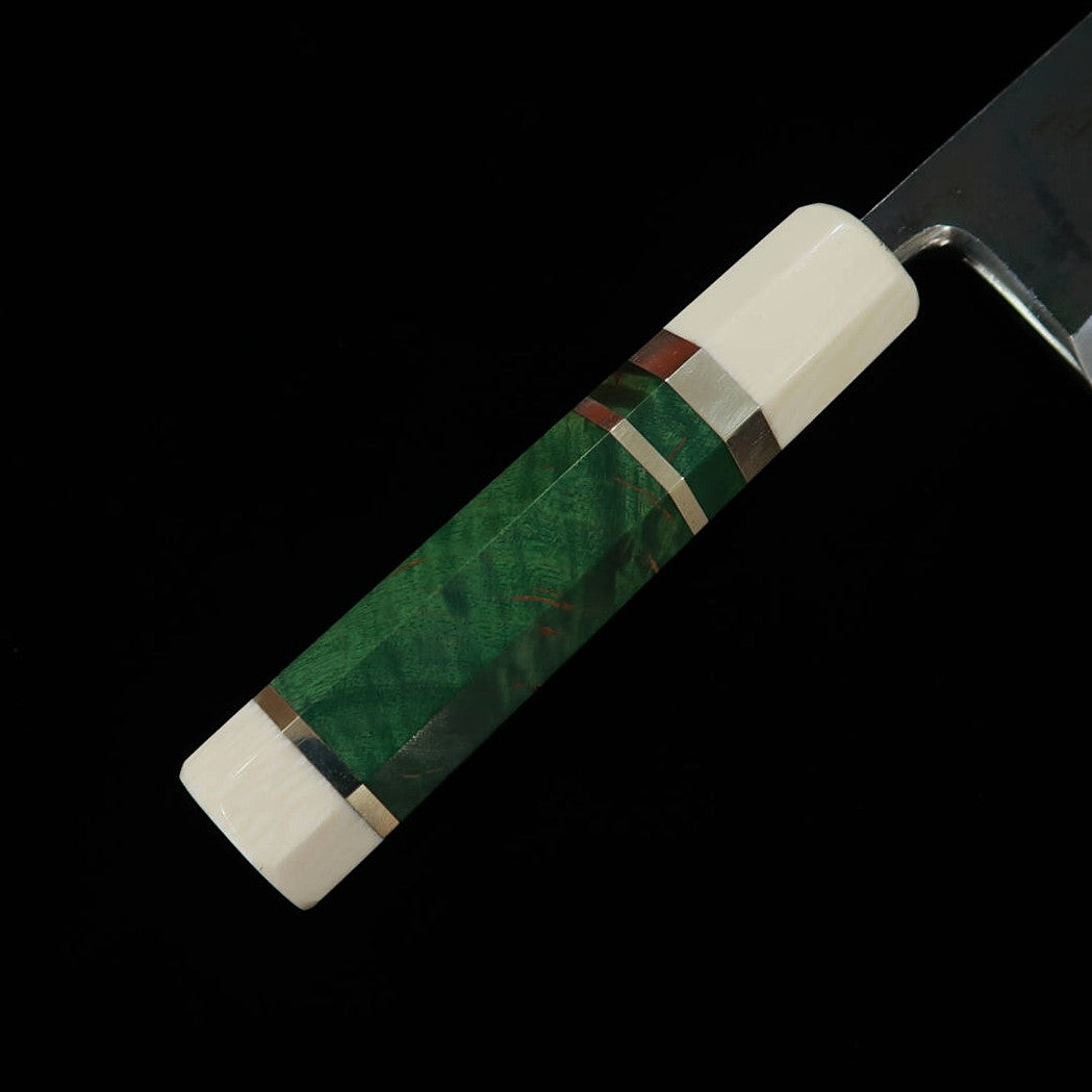 MIURA Itadaki Deba Tanaka Yoshikazu Aço Branco Nº2 Acabamento Negro Cabo de Madeira Estabilizada com Anel de Prata (150mm)