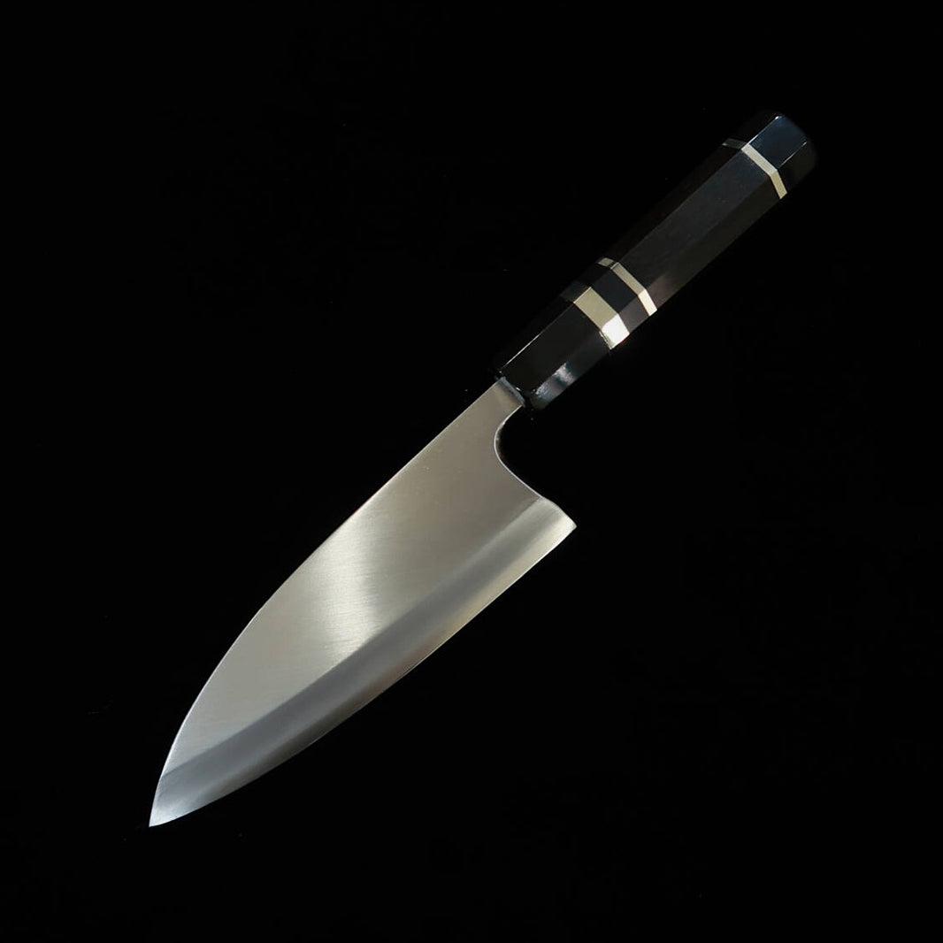 三浦MIURA 出刃 左利き用 銀紙三号 木砥仕上げ 黒檀銀巻柄（150mm）