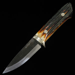 Cuchillo de funda tipo Bitchu TAKEDA fabricado a mano por Masashi Moriya, Aogami Super, mango de asta de ciervo