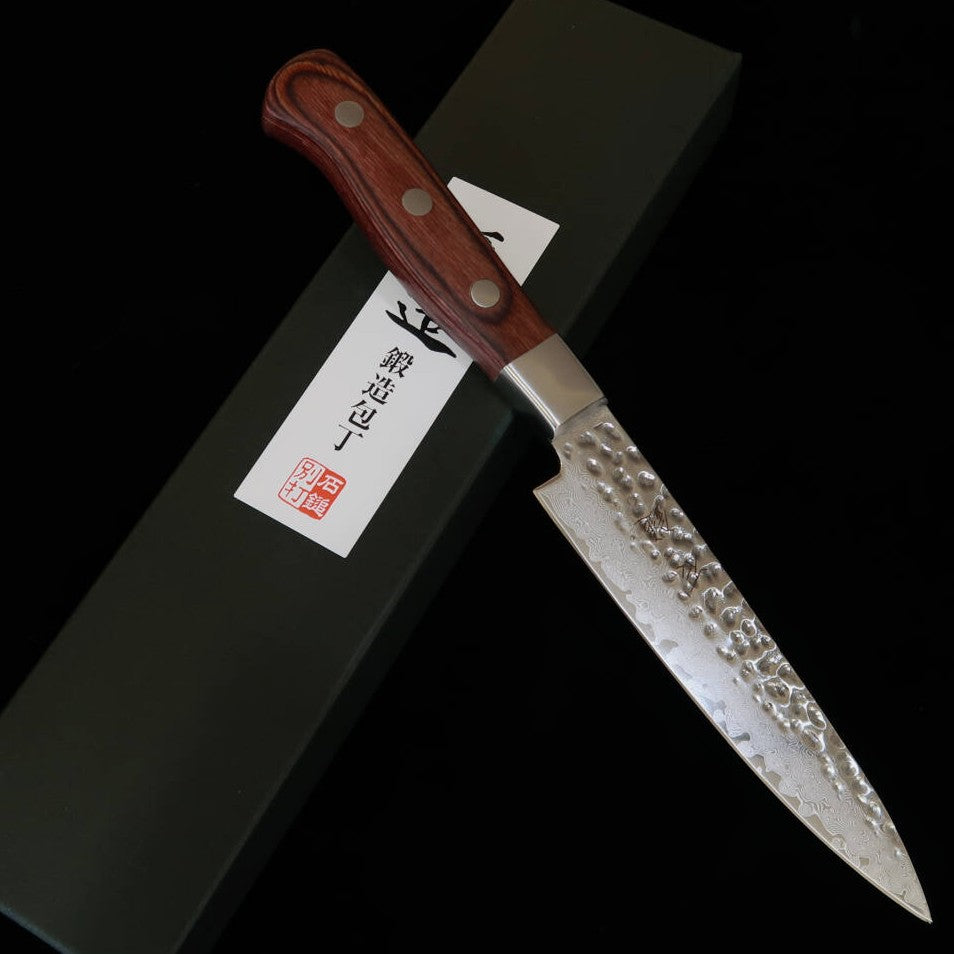 石鎚ISHIDUCHI ペティ VG10 磨き ダマスカス マホガニー柄（135mm）