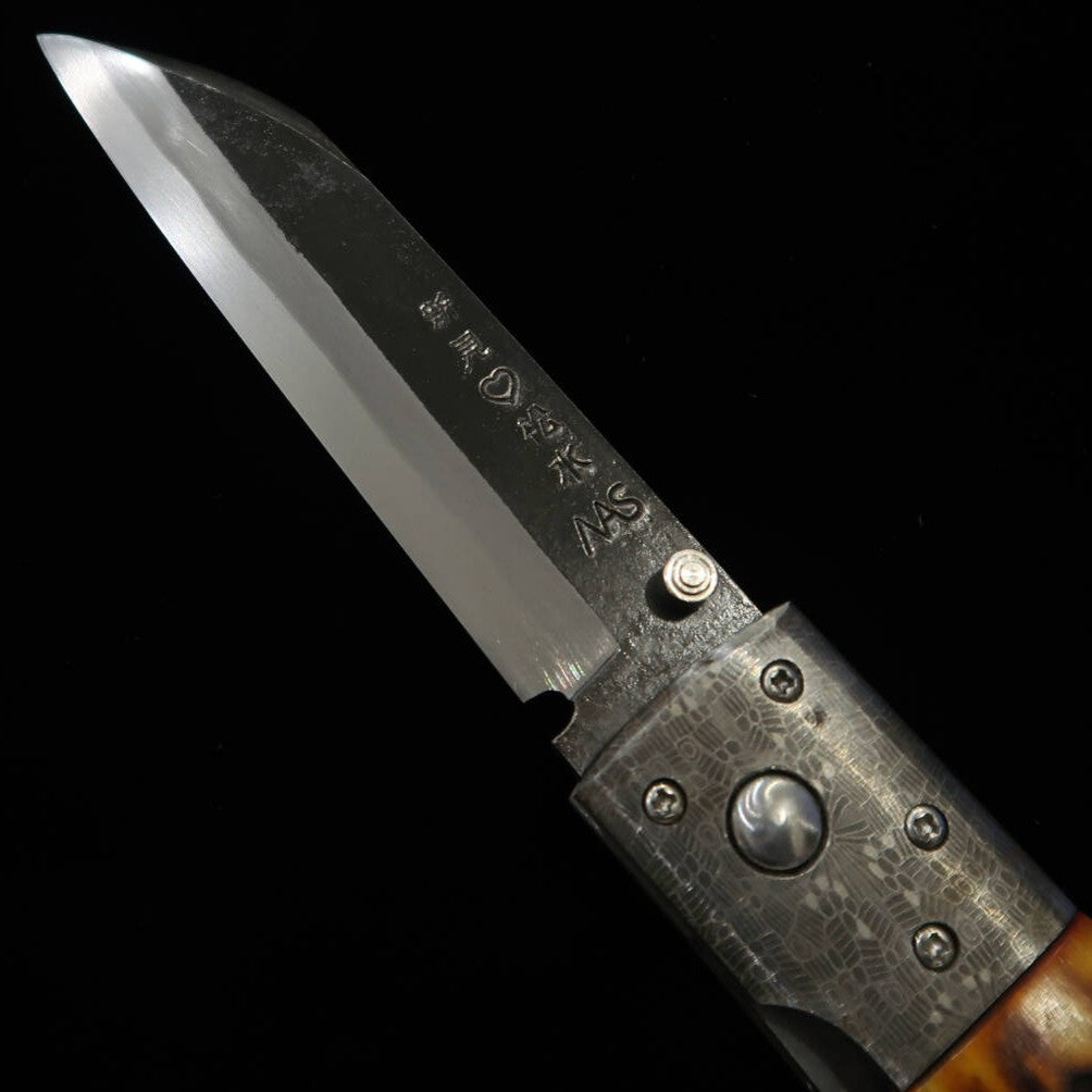 武田刃物TAKEDA　備中手打ち鍛冶　稲垣作　ライナーロックフォルダー　B　インド産スタッグ染　スペシャルボルスター　日立青紙スーパー鋼