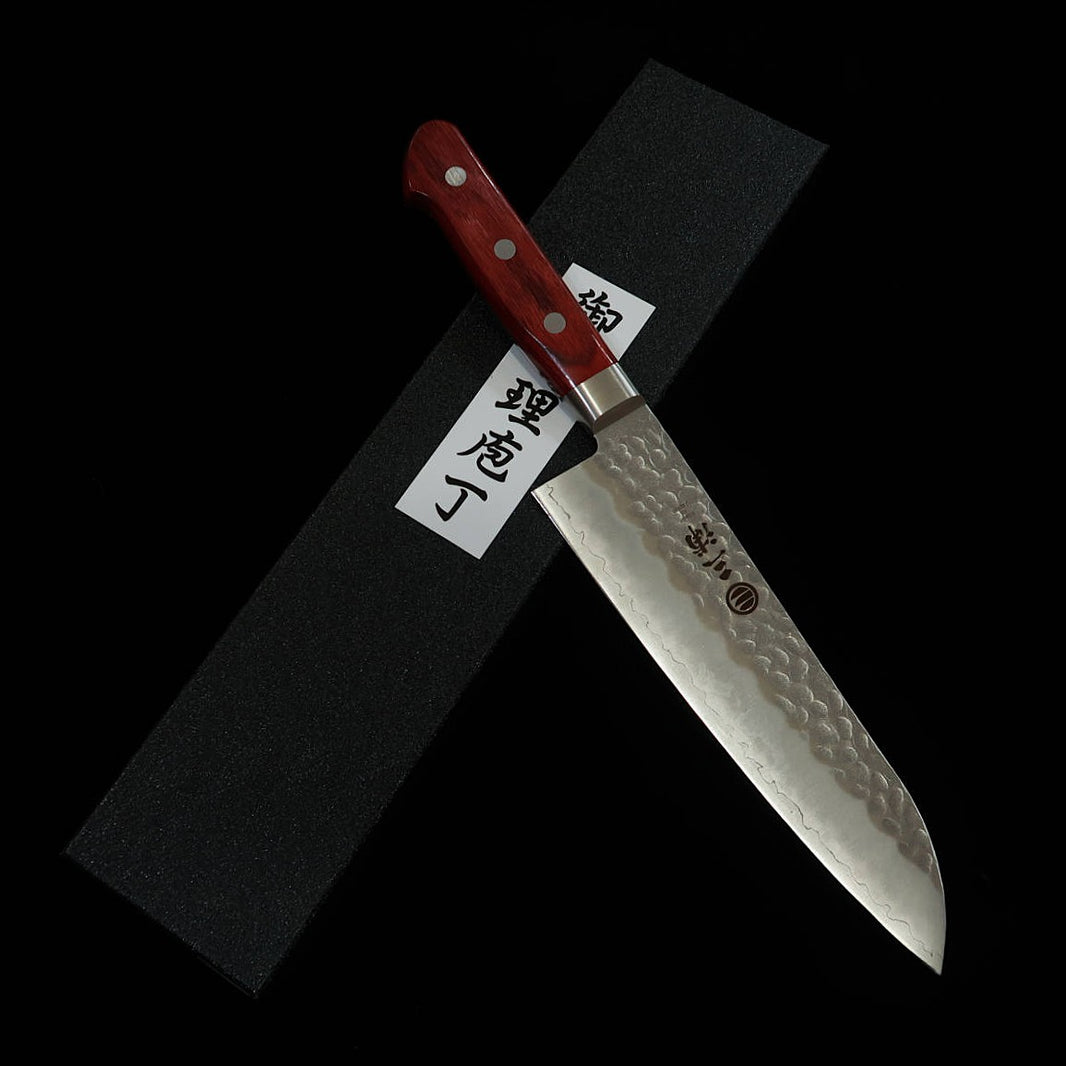 Miura MIURA Santoku AUS8 martillado, mango laminado rojo (180 mm)