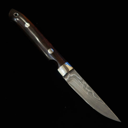 Cuchillo de funda YUTA KATAYAMA "Kawasemi" Straight VG10 Damasco de níquel Madera de hierro (73 mm)