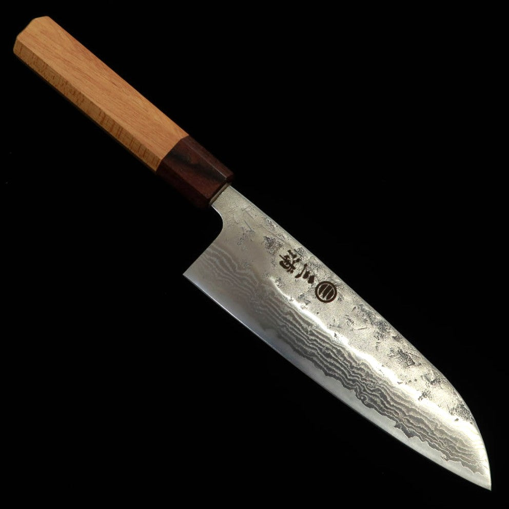 Santoku MIURA Acero sueco, acabado perla y damasco, mango octogonal de keyaki (165 mm)