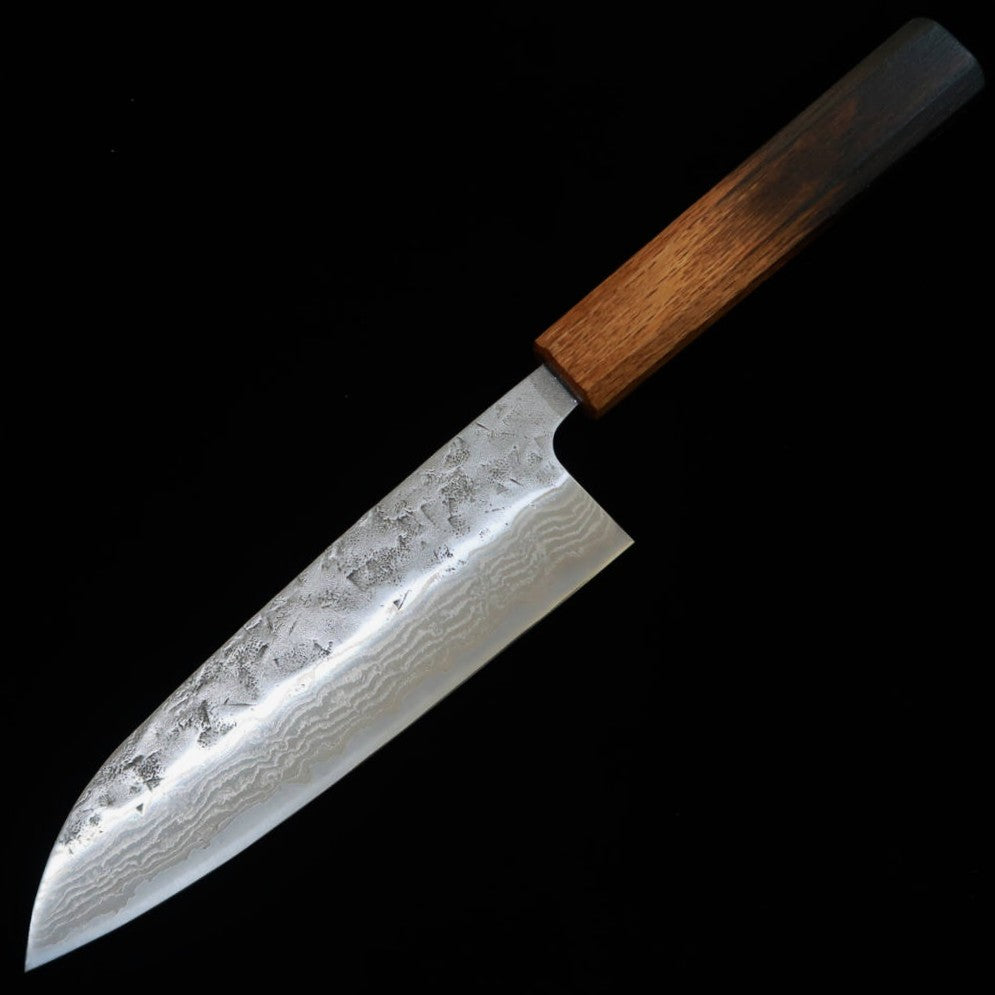 三浦MIURA 三徳 スウェーデン鋼　梨地　ダマスカス　焼漆八角柄（165mm）