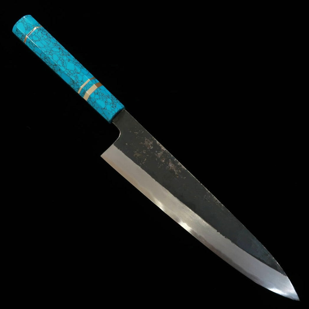 三浦頂MIURA Itadaki 田中義一 牛刀 白紙二号 黒打ち ターコイズハンドル （240ｍｍ）